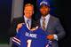 NEW YORK, NY - APRIL 26: Stephon Gilmore of South Carolina holds up a jersey as he stands on stage with NFL Commissioner Roger Goodell after he was selected #10 overall by the Buffalo Bills in the first round of the 2012 NFL Draft at Radio City Music Hall on April 26, 2012 in New York City. (Photo by Al Bello/Getty Images)