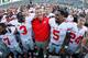 EAST LANSING, MI - SEPTEMBER 29: Head coach Urban Meyer of the Ohio State Buckeyes celebrates with his players after beating the Michigan State Spartans 17-16 at Spartan Stadium on September 29, 2012 in East Lansing, Michigan. (Photo by Gregory Shamus/Getty Images)