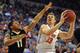 GAINESVILLE, FL - MARCH 6: Forward Erik Murphy #33 of the Florida Gators drives against guard Kyle Fuller #11 of the Vanderbilt Commodores March 6, 2013 at Stephen C. O'Connell Center in Gainesville, Florida. (Photo by Al Messerschmidt/Getty Images)