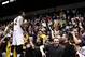 Mar 11, 2013; Springfield, MA, USA; Iona Gaels guard Lamont Jones (2) celebrates with fans after defeating the Manhattan Jaspers in the championship game of the Metro Atlantic Conference tournament at MassMutual Center. Mandatory Credit: Mark L. Baer-USA TODAY Sports