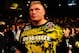 Dec 30, 2011; Las Vegas, NV, USA; UFC fighter Brock Lesnar leaves the octagon after being defeated by Alistair Overeem during a heavyweight bout at UFC 141 at the MGM Grand Garden event center. Lesnar retired following the loss. Mandatory Credit: Mark J. Rebilas-USA TODAY Sports