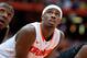 Feb 20, 2013; Syracuse, NY, USA; Syracuse Orange forward C.J. Fair (5) on the floor during the second half of a game against the Providence Friars at the Carrier Dome. Syracuse won 84-59. Mandatory Credit: Mark Konezny-USA TODAY Sports