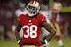 SAN FRANCISCO, CA - OCTOBER 18: Safety Dashon Goldson #38 of the San Francisco 49ers reacts after breaking up a pass intended for wide receiver Goldon Tate #81 of the Seattle Seahawks late in the second quarter on October 18, 2012 at Candlestick Park in San Francisco, California. The 49ers won 13-6. (Photo by Brian Bahr/Getty Images)