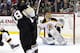 PITTSBURGH, PA - MARCH 12: Anton Khudobin #35 of the Boston Bruins make a save on James Neal #18 of the Pittsburgh Penguins during the game at Consol Energy Center on March 12, 2013 in Pittsburgh, Pennsylvania. The Penguins won 3-2. (Photo by Justin K. Aller/Getty Images)