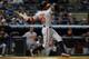 NEW YORK, NY - OCTOBER 11: Adam Jones #10 of the Baltimore Orioles bats during Game Four of the American League Division Series against the New York Yankees at Yankee Stadium on October 11, 2012 in the Bronx borough of New York City. (Photo by Elsa/Getty Images)