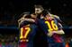 BARCELONA, SPAIN - MARCH 12: Gerard Pique of FC Barcelona celebrates David Villas goal, their third goal with teammates Sergio Busquets (R), Pedro Rodriguez Ledesma (2ndL), Leo Messi (L) during the UEFA Champions League Round of 16 second leg match between FC Barcelona and AC Milan at Camp Nou Stadium on March 12, 2013 in Barcelona, Spain. (Photo by Gonzalo Arroyo Moreno/Getty Images)