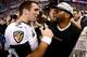 NEW ORLEANS, LA - FEBRUARY 03: (L-R) Joe Flacco #5 and Ray Lewis #52 of the Baltimore Ravens celebrate after the Ravens won 34-31 against the San Francisco 49ers during Super Bowl XLVII at the Mercedes-Benz Superdome on February 3, 2013 in New Orleans, Louisiana. (Photo by Harry How/Getty Images)
