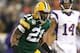 GREEN BAY, WI - JANUARY 05: Safety Charles Woodson #21 of the Green Bay Packers reacts in front of quarterback Joe Webb #14 of the Minnesota Vikings after the Packers stop the Vikings on third down forcing a field goal in the first quarter during the NFC Wild Card Playoff game at Lambeau Field on January 5, 2013 in Green Bay, Wisconsin. (Photo by Andy Lyons/Getty Images)