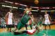 BOSTON, MA - MARCH 13: Paul Pierce #34 of the Boston Celtics loses the ball after colliding with Amir Johnson #15 of the Toronto Raptors during the game on March 13, 2013 at TD Garden in Boston, Massachusetts. NOTE TO USER: User expressly acknowledges and agrees that, by downloading and or using this photograph, User is consenting to the terms and conditions of the Getty Images License Agreement. (Photo by Jared Wickerham/Getty Images)