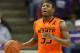Feb 27, 2013; Fort Worth, TX, USA; Oklahoma State Cowboys guard Marcus Smart (33) during the game against TCU Horned Frogs at the Daniel-Meyer Coliseum. Oklahoma State Cowboys won 64-47. Mandatory Credit: Jim Cowsert-USA TODAY Sports