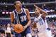 Jan 18, 2013; Dallas, TX, USA; Oklahoma City Thunder small forward Kevin Durant (35) drives the ball around Dallas Mavericks point guard Mike James (13) during the game at the American Airlines Center. The Thunder defeated the Mavericks in overtime 117-114. Mandatory Credit: Jerome Miron-USA TODAY Sports