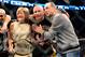 Nov 17, 2012; Montreal, QC, Canada; Georges St-Pierre poses for a photo with his parents Pauline and Roland after winning the Welterweight Championship bout against Carlos Condit at UFC 154 at the Bell Centre. St-Pierre defeated Condit by unanimous decision. Mandatory Credit: Eric Bolte-USA TODAY Sports