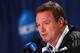 OMAHA, NE - MARCH 15: Head coach Bill Self of the Kansas Jayhawks addresses the media during a press conference as the Jayhawks prepare to face Detroit in the second round of the NCAA Men's Basketball Tournament at CenturyLink Center on March 15, 2012 in Omaha, Nebraska. (Photo by Doug Pensinger/Getty Images)