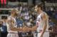 Mar 13, 2013; Sacramento, CA, USA; Chicago Bulls power forward Carlos Boozer (5) celebrates with Chicago Bulls center Joakim Noah (13) during the first quarter of the game against the Sacramento Kings at Power Balance Pavilion. Mandatory Credit: Ed Szczepanski-USA TODAY Sports