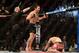 Mar 16, 2013; Montreal, Quebec, CAN; Jake Ellenberger (red) celebrates after defeating Nate Marquardt (blue) in their main card bout at UFC 158 at the Bell Centre. Mandatory Credit: Eric Bolte-USA TODAY Sports