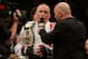 Mar 16, 2013; Montreal, Quebec, CAN; Georges St.Pierre gives an interview to Joe Rogan after defeating Nick Diaz (not pictured) in their Welterweight title bout at UFC 158 at the Bell Centre. Mandatory Credit: Eric Bolte-USA TODAY Sports