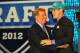 NEW YORK, NY - APRIL 26: Ryan Tannehill from Texas A&M holds greets NFL Commissioner Roger Goodell after he was selected #8 overall by the Miami Dolphins in the first round of during the 2012 NFL Draft at Radio City Music Hall on April 26, 2012 in New York City. (Photo by Al Bello/Getty Images)
