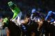 Jockey Richard Migliore winning the 2008 Breeders' Cup Turf Sprint aboard Desert Code