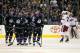 LOS ANGELES, CA - MARCH 18: (L-R) Keaton Ellerby #5, Mike Richards #10, Alec Martinez #27, Tyler Toffoli #73 and Jeff Carter #77 of the Los Angeles Kings skate toward the bench after celebrating Carter's goal in the third period as Lauri Korpikoski #28 and goaltender Mike Smith #41 of the Phoenix Coyotes look on during the NHL game at Staples Center on March 18, 2013 in Los Angeles, California. The Kings defeated the Coyotes 4-0. (Photo by Victor Decolongon/Getty Images)