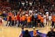 Feb2,2013; Boise,ID, USA; Boise State student section rushes the court at the conclusion of the game against the UNLV Rebels at Taco Bell Arena. Boise State defeated UNLV 77-72. Mandatory Credit: Brian Losness-USA TODAY Sports