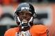 CORVALLIS, OR - DECEMBER 01: Wide receiver Markus Wheaton #2 of the Oregon State Beavers smiles as he looks up at the scoreboard late in the fourth quarter of the game against the Nicholls State Colonels on December 1, 2012 at Reser Stadium in Corvallis, Oregon. Oregon State won the game 77-3. (Photo by Steve Dykes/Getty Images)