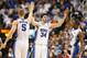 GREENSBORO, NC - MARCH 15: Ryan Kelly #34 celebates his basket with a foul along with teammates Mason Plumlee #5 and Rasheed Sulaimon #14 of the Duke Blue Devils in the second half against the Maryland Terrapins during the quarterfinals of the ACC Men's Basketball Tournament at Greensboro Coliseum on March 15, 2013 in Greensboro, North Carolina. (Photo by Streeter Lecka/Getty Images)