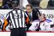 PITTSBURGH, PA - MARCH 16: John Tortorella of the New York Rangers talks with referee Eric Furlatt during the game against the Pittsburgh Penguins at Consol Energy Center on March 16, 2013 in Pittsburgh, Pennsylvania. (Photo by Justin K. Aller/Getty Images)