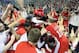 Mar 11, 2013; Hot Springs, AR, USA; Western Kentucky Hilltoppers celebrate after defeating the Florida International Panthers during the championship game of the Sun Belt Conference tournament at Summit Arena. Western Kentucky defeated Florida International 65-63. Mandatory Credit: Nelson Chenault-USA TODAY Sports