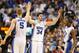 GREENSBORO, NC - MARCH 15: Ryan Kelly #34 celebates his basket with a foul along with teammates Mason Plumlee #5 and Rasheed Sulaimon #14 of the Duke Blue Devils in the second half against the Maryland Terrapins during the quarterfinals of the ACC Men's Basketball Tournament at Greensboro Coliseum on March 15, 2013 in Greensboro, North Carolina. (Photo by Streeter Lecka/Getty Images)