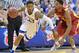 Mar 15, 2013; Kansas City, MO, USA; Kansas Jayhawks guard Ben McLemore (23) drives by Iowa State Cyclones forward Melvin Ejim (3) in the first half during the quarterfinals of the Big 12 tournament at the Sprint Center. Mandatory Credit: Peter G. Aiken-USA TODAY Sports