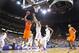 Mar 15, 2013; Kansas City, MO, USA; Oklahoma State guard Marcus Smart (33) drives to the basket against Kansas State Wildcats guard Rodney McGruder (22) in the second half during the quarterfinals of the Big 12 tournament at the Sprint Center. Kansas State defeated Oklahoma State 68-57. Mandatory Credit: Peter G. Aiken-USA TODAY Sports