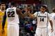 AUBURN HILLS, MI - MARCH 21: Gary Harris #14 (R) and Branden Dawson #22 of the Michigan State Spartans react to a play in the second half against the Valparaiso Crusaders during the second round of the 2013 NCAA Men's Basketball Tournament at at The Palace of Auburn Hills on March 21, 2013 in Auburn Hills, Michigan. (Photo by Gregory Shamus/Getty Images)