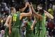 SAN JOSE, CA - MARCH 21: Dominic Artis #1, Ben Carter #32, Arsalan Kazemi #14, Johnathan Loyd #10 and E.J. Singler #25 of the Oregon Ducks celebrate their 68 to 55 win over the Oklahoma State Cowboys during the second round of the 2013 NCAA Men's Basketball Tournament at HP Pavilion on March 21, 2013 in San Jose, California. (Photo by Thearon W. Henderson/Getty Images)