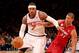 NEW YORK, NY - MARCH 03: Carmelo Anthony #7 of the New York Knicks drives past a falling Shane Battier #31 of the Miami Heat at Madison Square Garden on March 3, 2013 in New York City.NOTE TO USER: User expressly acknowledges and agrees that, by downloading and or using this photograph, user is consenting to the terms and conditions of the Getty Images License Agreement. Mandatory Copyright Notice: Copyright 2013 NBAE (Photo by Nick Laham/Getty Images)