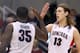 SALT LAKE CITY, UT - MARCH 21: Kelly Olynyk #13 and Sam Dower #35 of the Gonzaga Bulldogs celebrate late in the second half while taking on the Southern University Jaguars during the second round of the 2013 NCAA Men's Basketball Tournament at EnergySolutions Arena on March 21, 2013 in Salt Lake City, Utah. (Photo by Streeter Lecka/Getty Images)