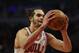 CHICAGO, IL - FEBRUARY 28: Joakim Noah #13 of the Chicago Bulls shoots a free throw on his way to a game high 23 points against the Phildelphia 76ers at the United Center on February 28, 2013 in Chicago, Illinois. The Bulls defeated the 76ers 93-82. NOTE TO USER: User expressly acknowledges and agrees that, by downloading and or using this photograph, User is consenting to the terms and conditions of the Getty Images License Agreement. (Photo by Jonathan Daniel/Getty Images)