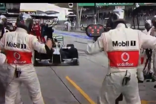 Video: Hamilton Stops in McLaren's Pit Box by Mistake