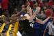 Mar 23, 2013; Lexington, KY, USA; Marquette Golden Eagles center Chris Otule (42) defends against Butler Bulldogs center Andrew Smith (44) in the first half during the third round of the NCAA basketball tournament at Rupp Arena. Mandatory Credit: Mark Zerof-USA TODAY Sports