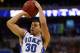 PHILADELPHIA, PA - MARCH 24: Seth Curry #30 of the Duke Blue Devils shoots over Jahenns Manigat #12 of the Creighton Bluejays in the second half during the third round of the 2013 NCAA Men's Basketball Tournament at Wells Fargo Center on March 24, 2013 in Philadelphia, Pennsylvania. (Photo by Elsa/Getty Images)