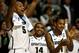 AUBURN HILLS, MI - MARCH 23: (L-R) Adreian Payne #5, Gary Harris #14 and Keith Appling #11 of the Michigan State Spartans celebrate on the bench against the Memphis Tigers during the third round of the 2013 NCAA Men's Basketball Tournament at The Palace of Auburn Hills on March 23, 2013 in Auburn Hills, Michigan. (Photo by Jonathan Daniel/Getty Images)