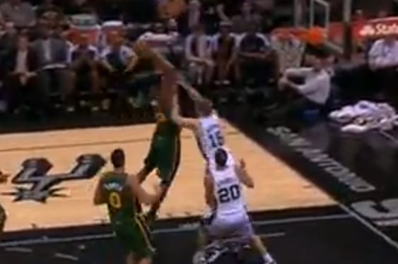 VIDEO: Derrick Favors Throws Down on Matt Bonner