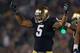 SOUTH BEND, IN - NOVEMBER 17: Manti T'eo #5 of the Notre Dame Fighting Irish encourages the crowd to cheer during a game against the Wake Forest Demon Deacons at Notre Dame Stadium on November 17, 2012 in South Bend, Indiana. Notre Dame defeated Wake Forest 38-0. (Photo by Jonathan Daniel/Getty Images)