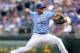 KANSAS CITY, MO - SEPTEMBER 16: Greg Holland #56 of the Kansas City Royals pitches against the Los Angeles Angels of Anaheim in the ninth inning at Kauffman Stadium on September 16, 2012 in Kansas City, Missouri. (Photo by Ed Zurga/Getty Images)