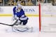 BOSTON, MA - MARCH 25: James Reimer #34 of the Toronto Maple Leafs watches as the goal by Patrice Bergeron #37 of the Boston Bruins goes into the net during the game on March 25, 2013 at TD Garden in Boston, Massachusetts. (Photo by Jared Wickerham/Getty Images)
