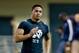 Mar 26, 2013; South Bend, IN, USA; Notre Dame Fighting Irish former player Manti Te'o participates in drills during Notre Dame pro day at the Loftus Center. Mandatory Credit: Matt Cashore-USA TODAY Sports