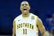 Mar 15, 2013; Tulsa, OK, USA; Southern Miss Golden Eagles forward Daveon Boardingham (11) reacts after scoring against the UTEP Miners during the semifinals of the Conference USA tournament at the BOK Center. Mandatory Credit: Nelson Chenault-USA TODAY Sports
