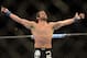 May 26, 2012; Las Vegas, NV, USA; Jamie Varner (pictured) celebrates during his fight against Edson Barboza (not pictured) during UFC 146 at the MGM Grand Garden event center. Mandatory Credit: Ron Chenoy-USA TODAY Sports