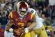 LOS ANGELES, CA - NOVEMBER 24: Robert Woods #2 of the USC Trojans makes a catch for a touchdown in front of Bennett Jackson #2 of the Notre Dame Fighting Irish to trail 10-7 to the Notre Dame Fighting Irish at Los Angeles Memorial Coliseum on November 24, 2012 in Los Angeles, California. (Photo by Harry How/Getty Images)