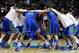 Mar 24, 2013; Philadelphia, PA, USA; Florida Gulf Coast Eagles players huddle before the start of game against San Diego State in the third round of the NCAA basketball tournament at Wells Fargo Center. Mandatory Credit: Eileen Blass-USA TODAY Sports