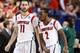 LEXINGTON, KY - MARCH 23: Luke Hancock #11 and Russ Smith #2 of the Louisville Cardinals celebrate after a play against the Colorado State Rams in the first half during the third round of the 2013 NCAA Men's Basketball Tournament at Rupp Arena on March 23, 2013 in Lexington, Kentucky. (Photo by Andy Lyons/Getty Images)